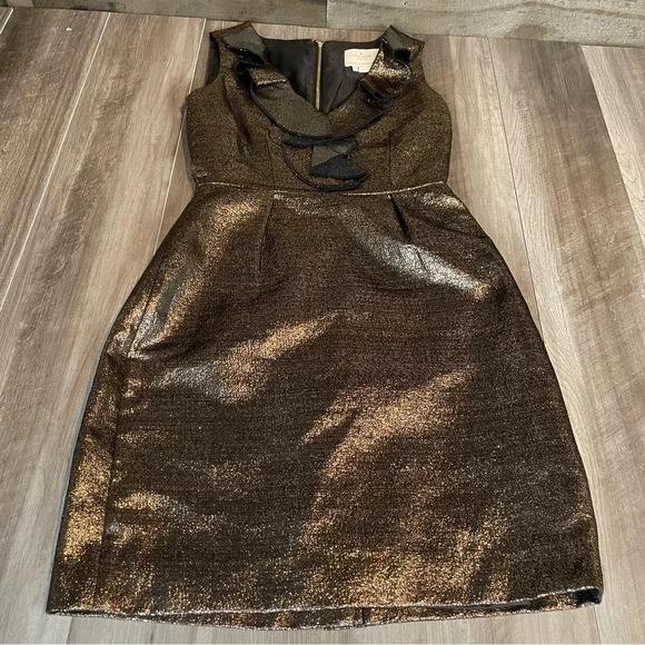 Kate Spade New York Gold Metallic Ruffle Vannie Dress • Size 2 - Picture 3 of 7